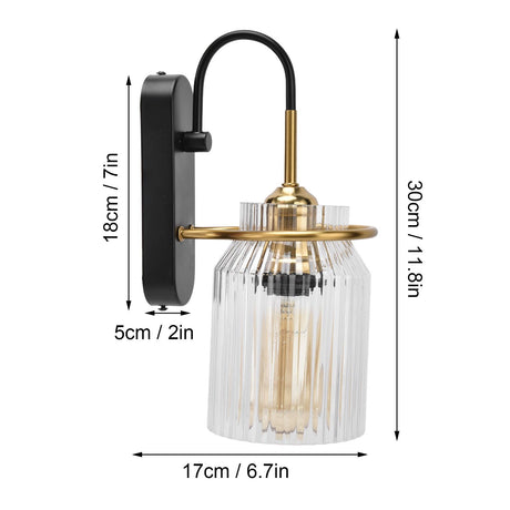 Retro glass wall sconce light with wrought iron base
