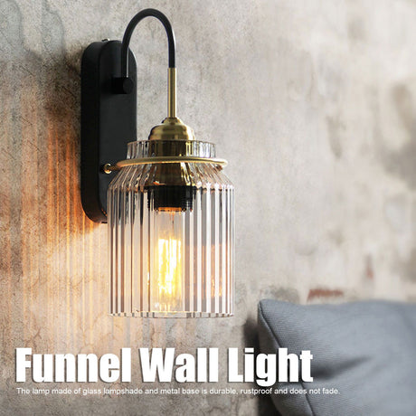Retro glass wall sconce light with wrought iron base