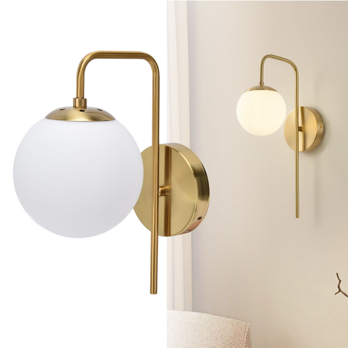 Round glass ball wall lamp detail
