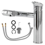 Silver single hole basin tap with crossbar handle and connection hoses