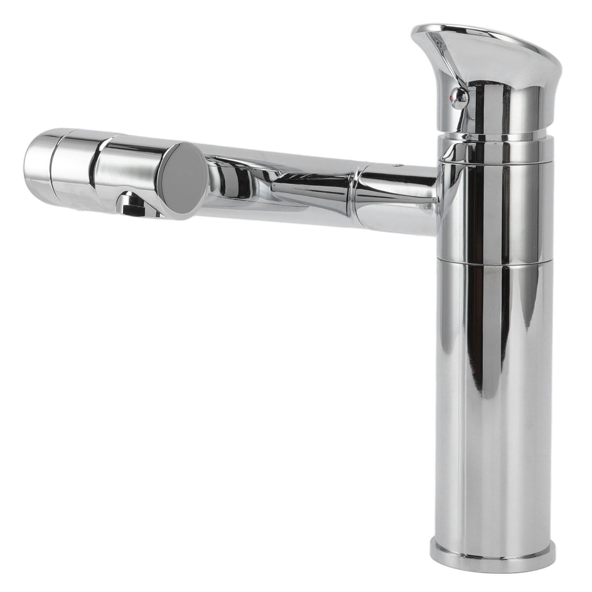 Close up of the crossbar handle on the silver basin tap