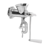 Side view of the hand crank meat grinder showing the clamp base