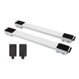 Pair of white adjustable appliance rollers with steel frames
