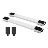 Pair of white adjustable appliance rollers with steel frames