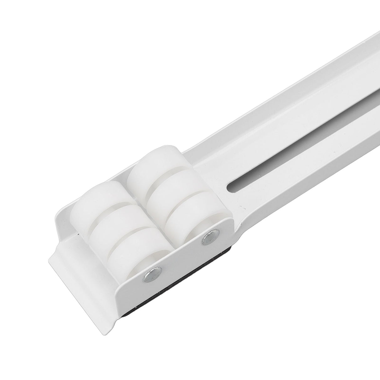 Appliance rollers positioned under a cabinet ready to be moved