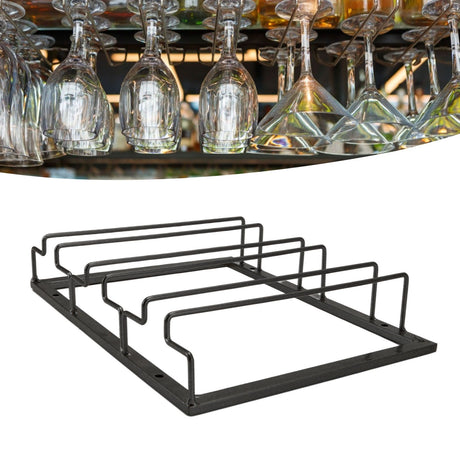 Black metal under cabinet wine glass rack