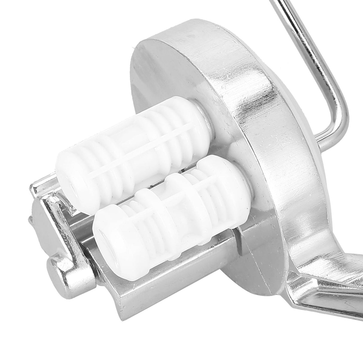 Manual macaroni maker with its crank handle shown separately