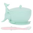 Silicone baby feeding bowl and spoon set with suction base in light green