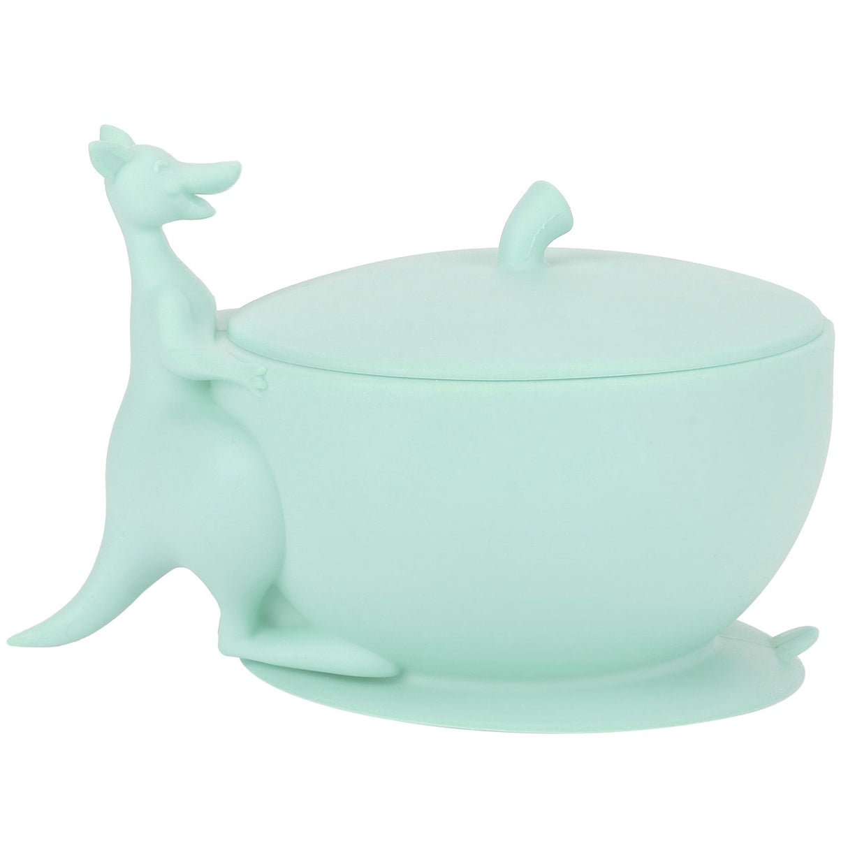 Silicone baby feeding bowl and spoon set with suction base in light green