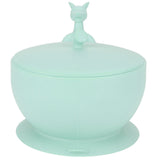 Silicone baby feeding bowl and spoon set with suction base in light green