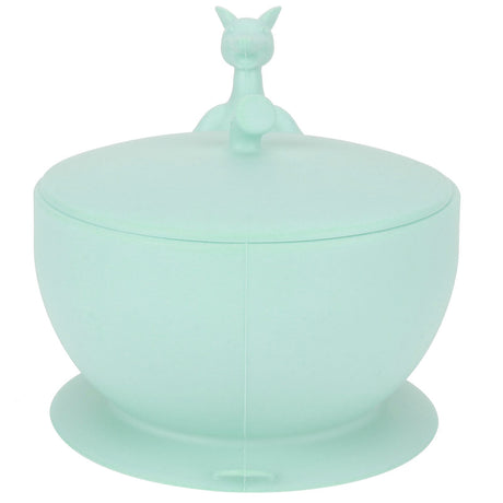 Silicone baby feeding bowl and spoon set with suction base in light green