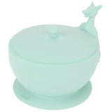 Silicone baby feeding bowl and spoon set with suction base in light green