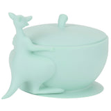 Silicone baby feeding bowl and spoon set with suction base in light green