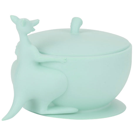 Silicone baby feeding bowl and spoon set with suction base in light green