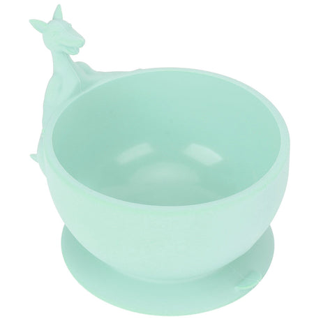 Silicone baby feeding bowl and spoon set with suction base in light green