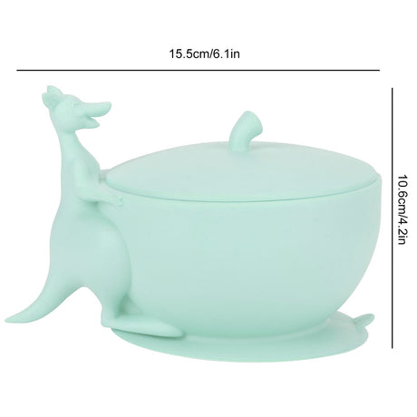 Silicone baby feeding bowl and spoon set with suction base in light green