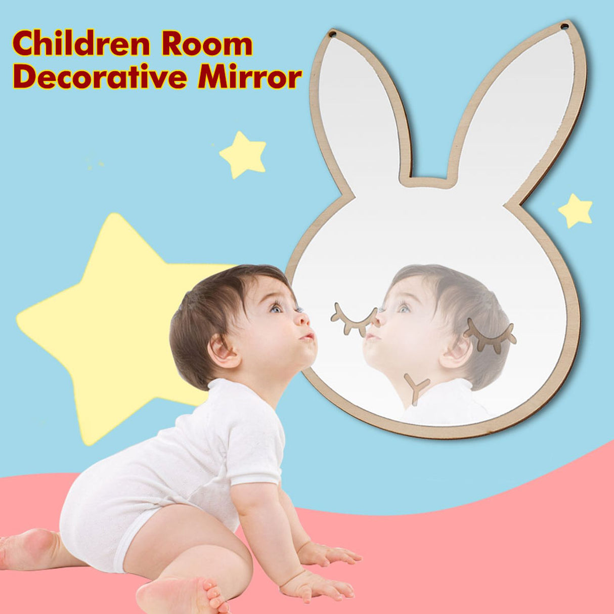 Rabbit shaped acrylic decorative wall mirror for kids