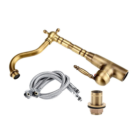 Antique yellow bronze solid brass basin mixer tap with single lever handle