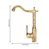 Detail of the curved spout on the antique brass basin mixer