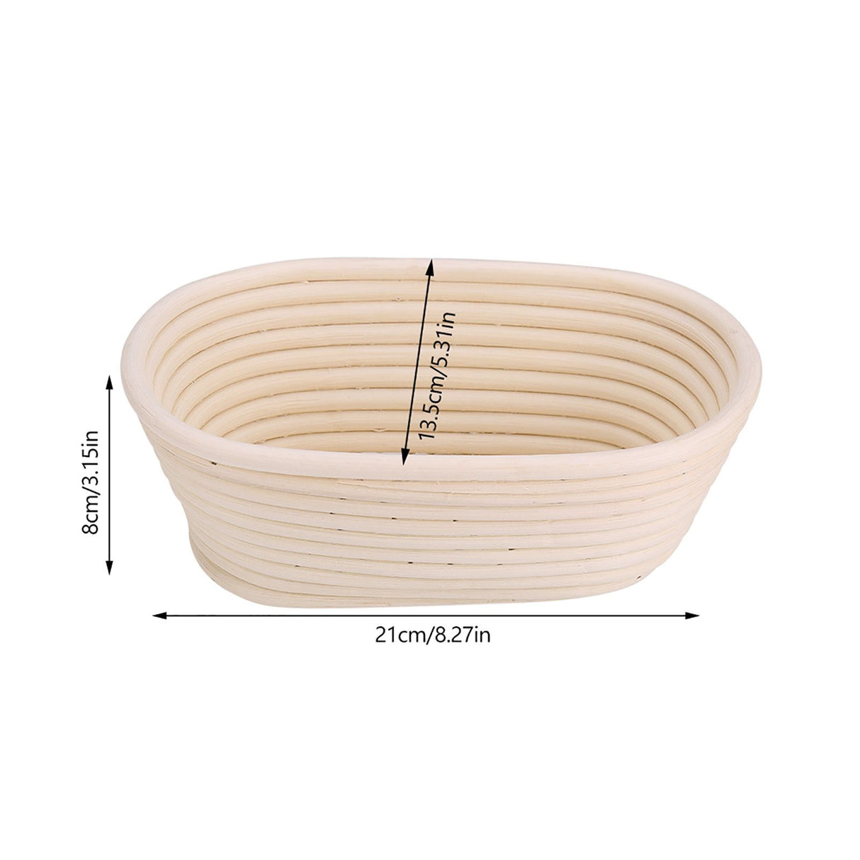 Natural cane banneton basket side view