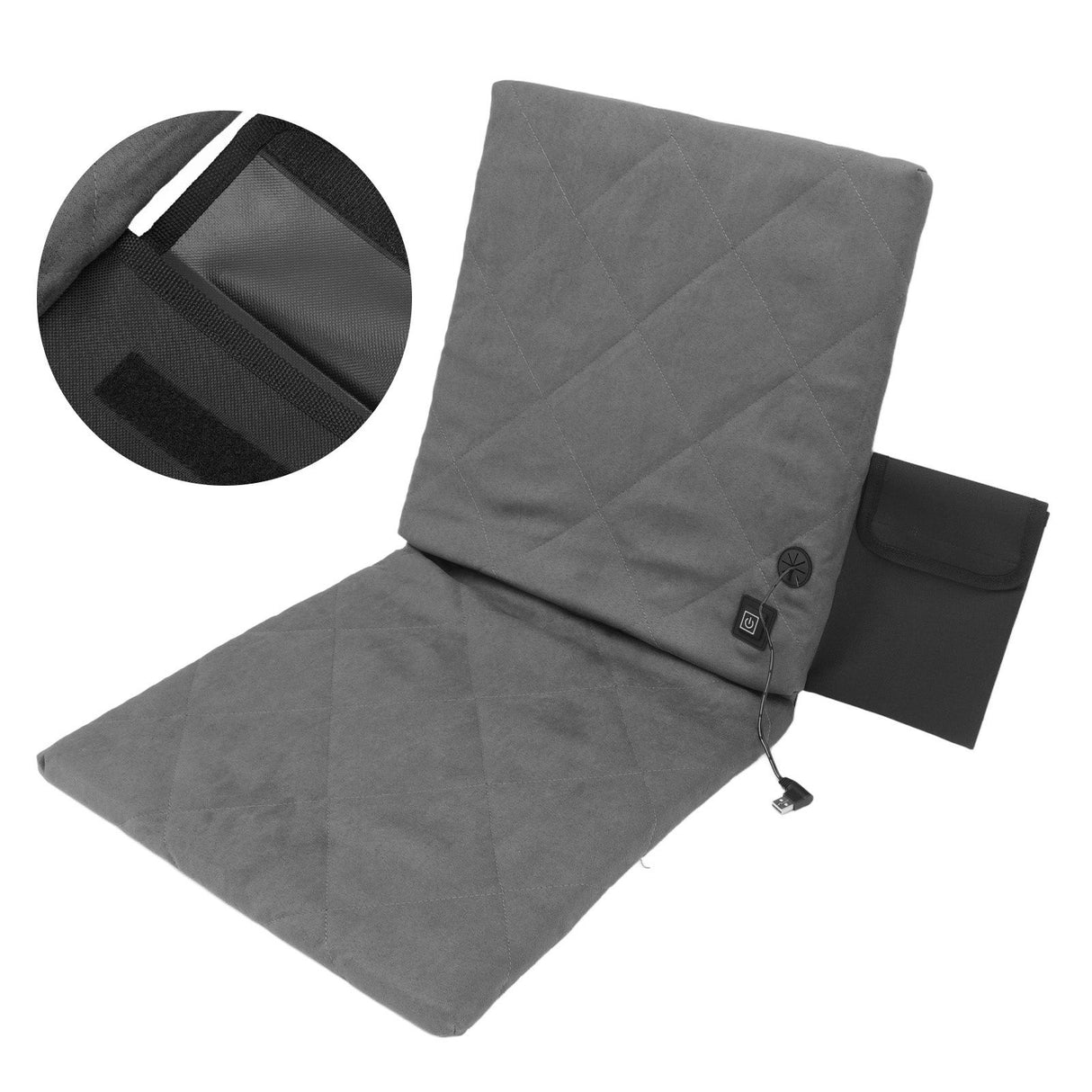 Edith Heated Seat Cushion, Foldable Stadium Pad with Backrest, 3 Heat Levels, Grey
