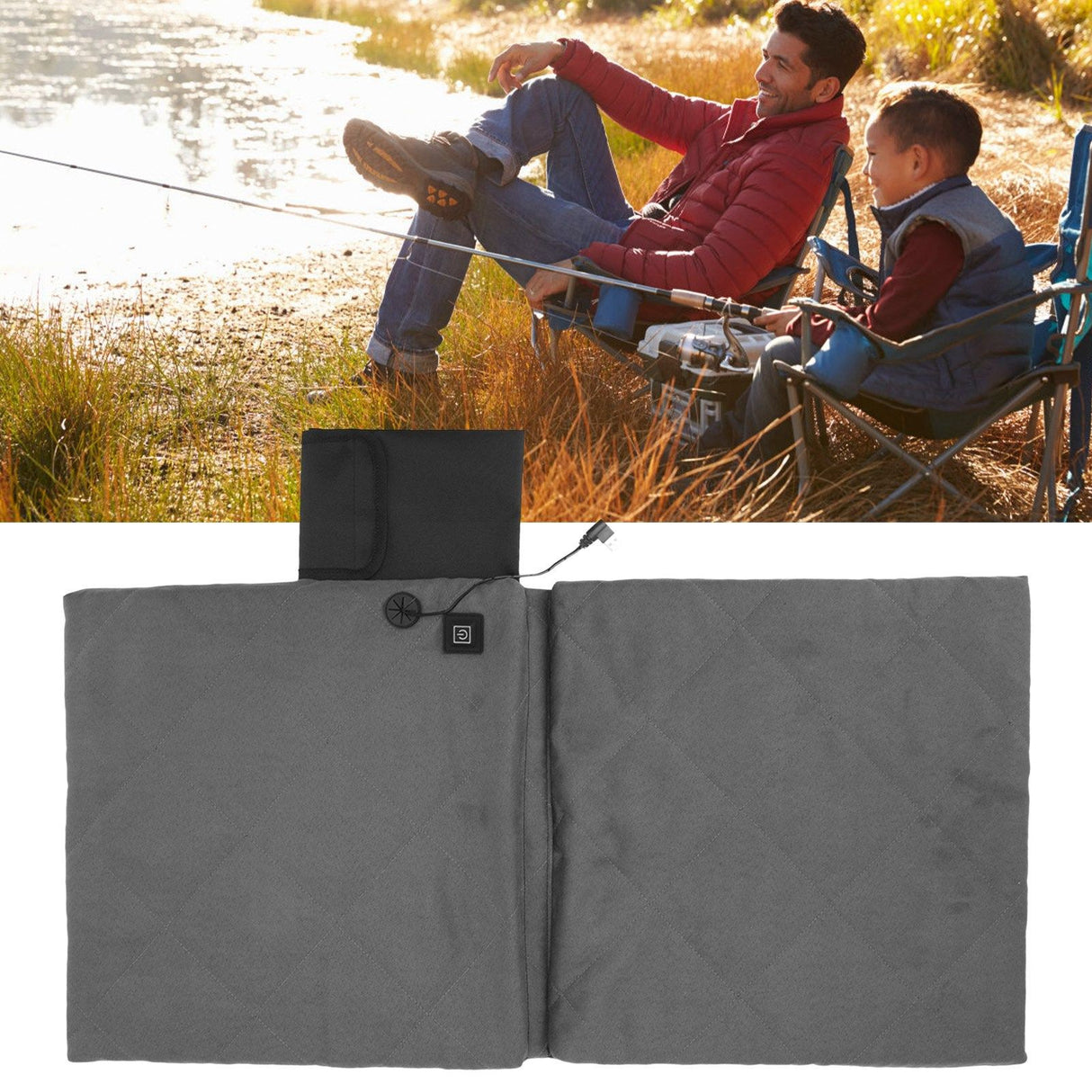 Edith Heated Seat Cushion, Foldable Stadium Pad with Backrest, 3 Heat Levels, Grey