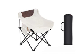 Beige compact folding camp chair with double layer Oxford fabric and square base