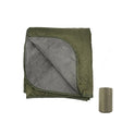 Windermere fleece picnic blanket in army green spread out on grass with a soft fleece top and water resistant polyester backing