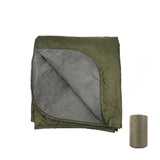 Windermere fleece picnic blanket in army green spread out on grass with a soft fleece top and water resistant polyester backing