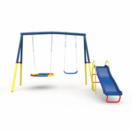 3 in 1 kids swing set with saucer swing belt swing and slide