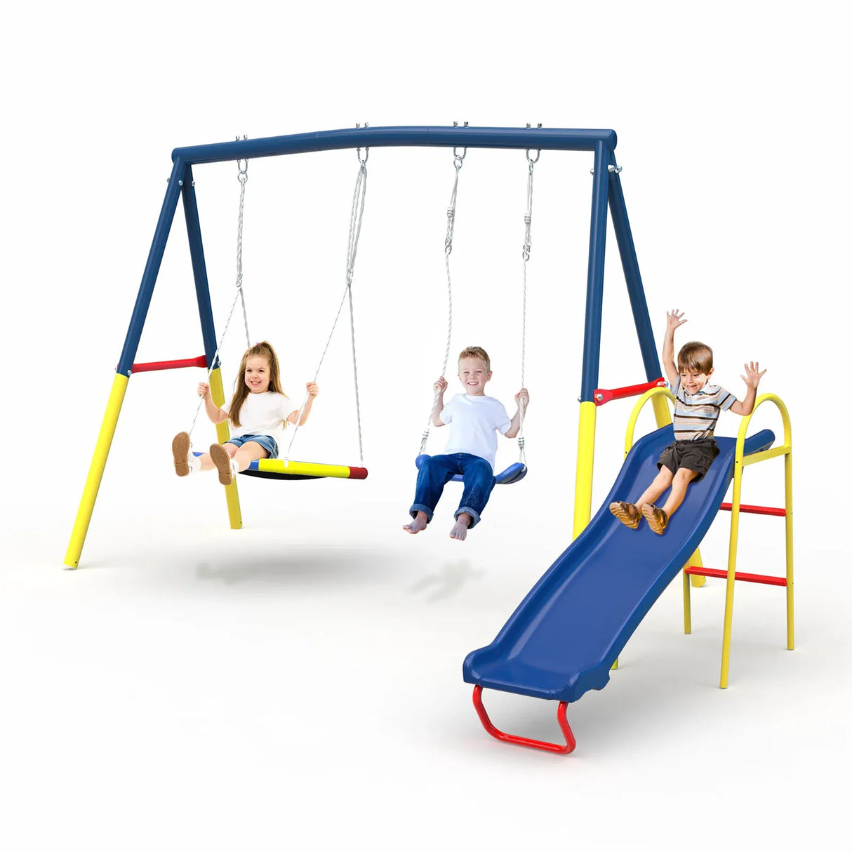 Kids swing set outdoor setup