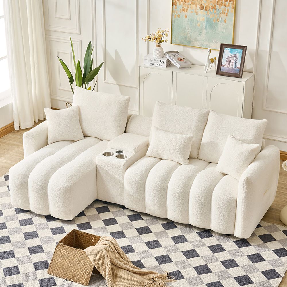 Blanes Black teddy fabric corner sofa in a modern living room