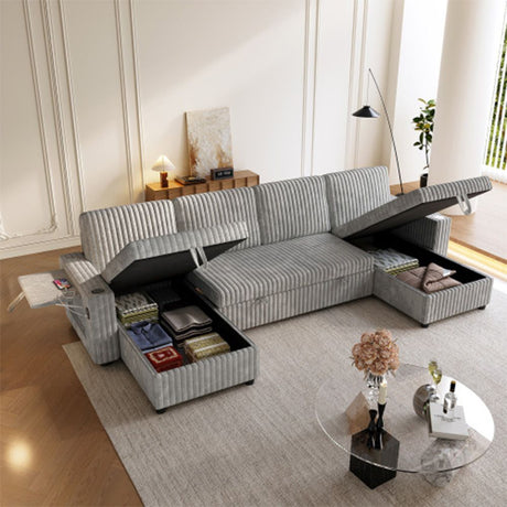 Sloane Corduroy U Shaped Sofa, Grey