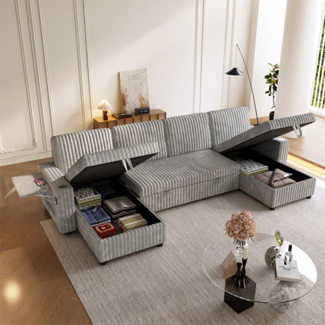 Sloane Corduroy U Shaped Sofa, Grey