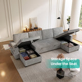 Sloane Corduroy U Shaped Sofa, Grey, view 4