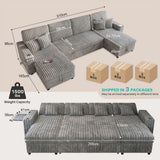 Sloane Corduroy U Shaped Sofa, Grey, view 5