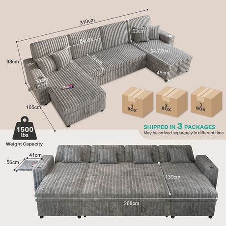 Sloane Corduroy U Shaped Sofa, Grey, view 5