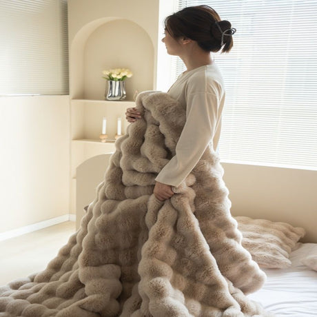 Plush velvet throw blanket camel 180x200cm