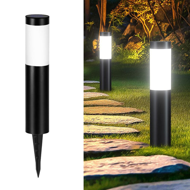 Black solar LED garden pathway post light with cool white glow