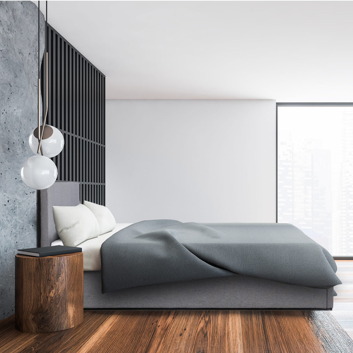 Milano Luxury Gas Lift Bed Frame Base And Headboard With Storage - Double - Grey