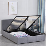 Milano Luxury Gas Lift Bed Frame Base And Headboard With Storage - Double - Grey