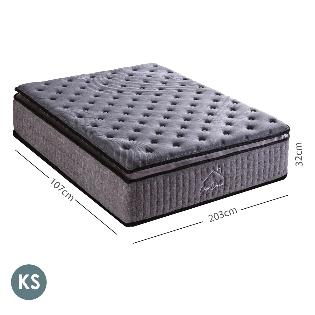 Medium firm bamboo charcoal pillow top pocket spring mattress, 32cm king single