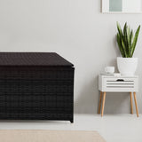 Arcadia Outdoor Rattan Storage Box — Steel Frame, UV-Resistant Wicker, Black — Allure Home Collections