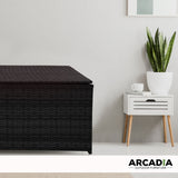 Arcadia Outdoor Rattan Storage Box — Steel Frame, UV-Resistant Wicker, Black — Allure Home Collections