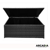 Arcadia Outdoor Rattan Storage Box — Steel Frame, UV-Resistant Wicker, Black — Allure Home Collections