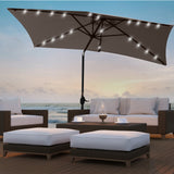 Charcoal garden umbrella shown fully open from the front