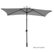 Grey 3 m outdoor umbrella with dark grey steel pole open in a garden