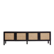 Port Arthur black rattan entertainment unit in a modern living room