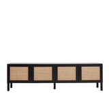 Port Arthur black rattan entertainment unit in a modern living room