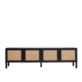Port Arthur black rattan entertainment unit in a modern living room